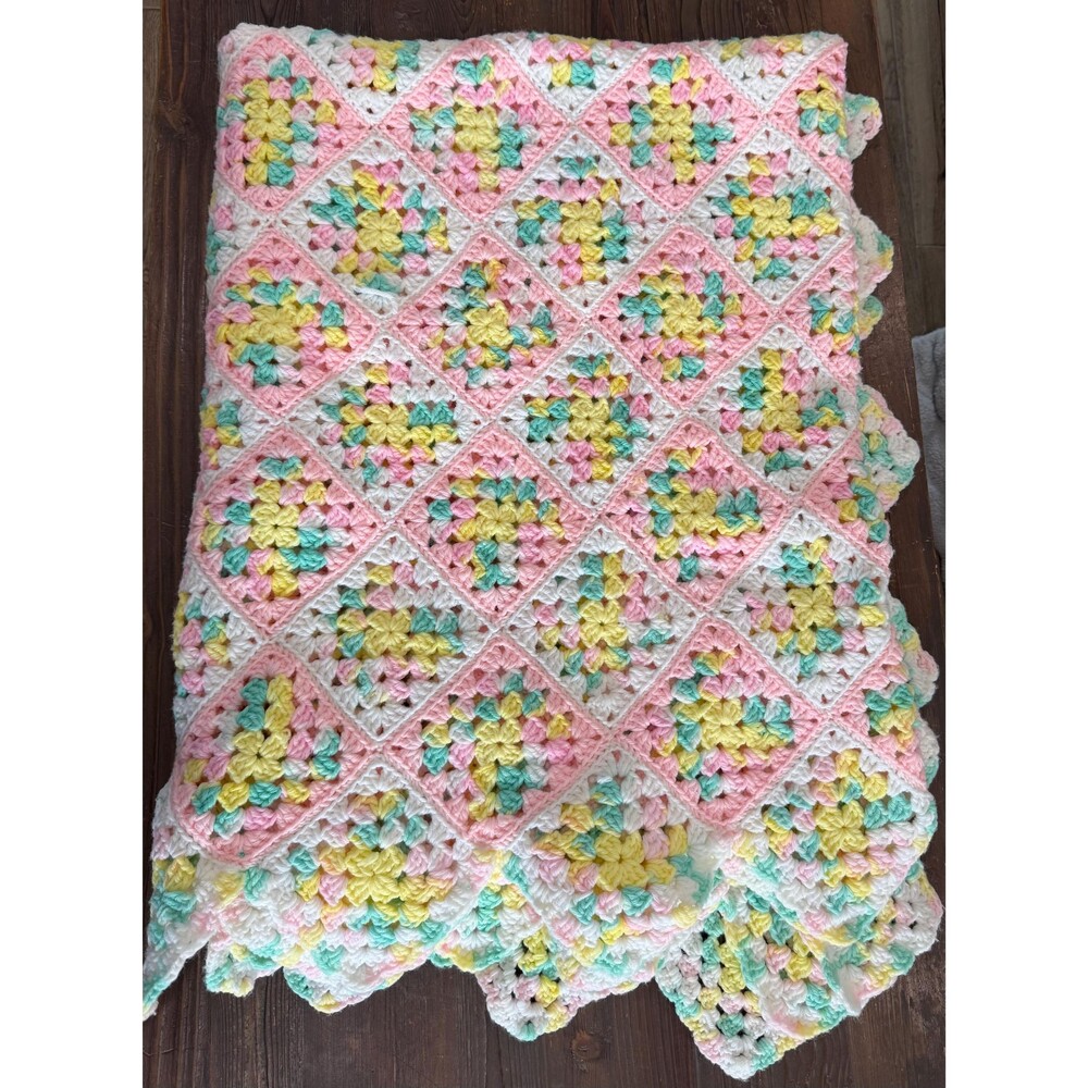 Afghan Spring Pastel Handmade Blanket Crochet Knitted Large Baby Kids
